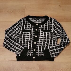 Lulus Black and White Grid Check Cardigan Sz S M NEW